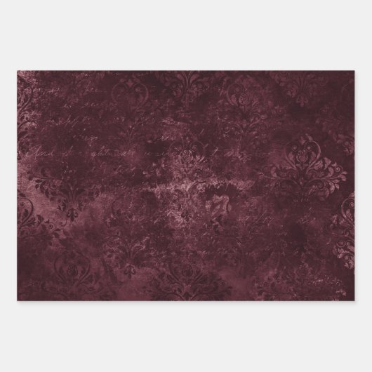 Velvety Wine Damask | Bordeaux Sangria Glam Geschenkpapier Set (Vorderseite)