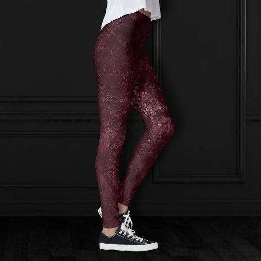 Velvety Wine Damask | Bordeaux Sangria Glam Leggings