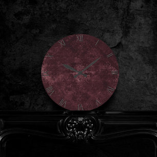 Velvety Wine Damask   Bordeaux Sangria Grunge Glam Runde Wanduhr