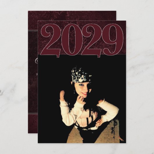 Velvety Wine Damask | Maroon Grunge Baroque Foto Einladung (Vorne/Hinten)