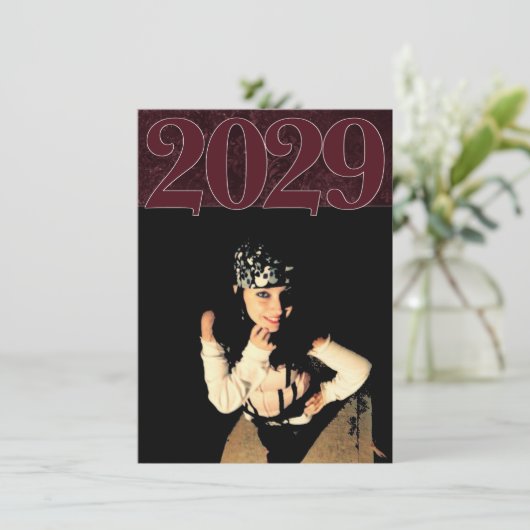 Velvety Wine Damask | Maroon Grunge Baroque Foto Einladung (Stehend Vorderseite)