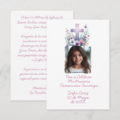 Ven A Celebrar Mi Primera Comunión con Foto Flores Dankeskarte (Vorne/Hinten)