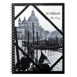 Venedig, Architektur, Gondeln in BW (Notizbuch) Notizblock