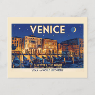 Venedig bei Nacht Grand Canal Gondeln Kunst Postkarte