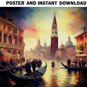 Venedig bei Sunset mit Gondeln am Canal Grande Poster
