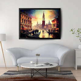 Venedig bei Twilight: Gondeln und leuchtende Himme Poster