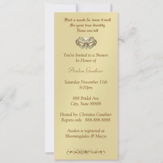 Venedig Blue Masquerade Bridal Dusche Einladung (Rückseite)