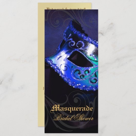 Venedig Blue Masquerade Bridal Dusche Einladung (Vorne/Hinten)