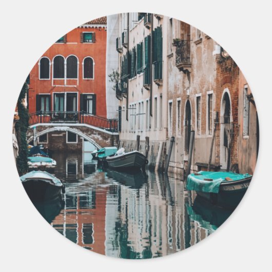 Venedig Boote Runder Aufkleber (Vorderseite)
