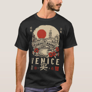 Venedig Canal Ukiyo-e Gondola Bridge Silhouette T-Shirt