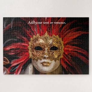 Venedig Festival Italien, rote Federn und Goldmask Puzzle