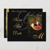 Venedig Goldmasquerade Maske Save the Date Postkar Ankündigungspostkarte (Vorne/Hinten)