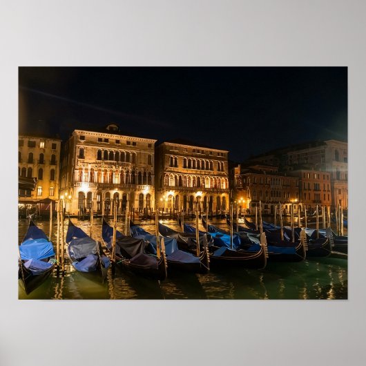Venedig Gondeln bei Nacht Poster (Vorne)