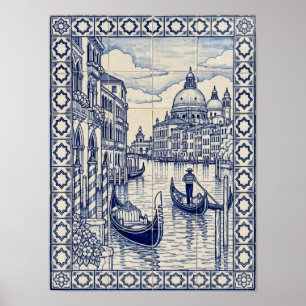 Venedig Grand Canal Blau Portugiesische Azulejo-Ku Poster
