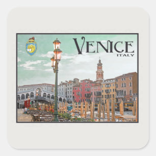 Venedig - Großer Kanal und Rialtobrücke Quadratischer Aufkleber