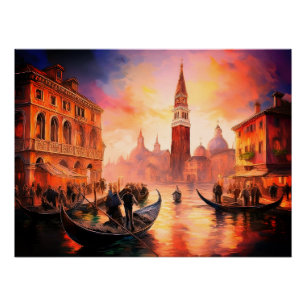 Venedig in Fiery Sunset: Grand Canal & Gondolas Poster