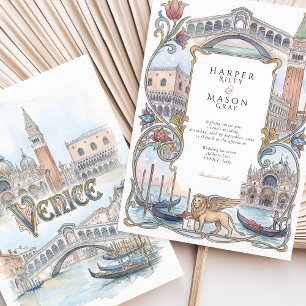 Venedig Italien Aquarell Wahrzeichen Hochzeit Einladung
