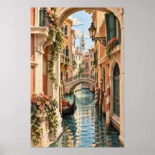 Venedig Italien Gondel Kanal und Steinbrücke Wand Poster