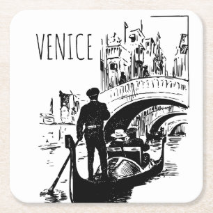 Venedig Italien Gondel Schwarz-Weiß Getränkeunters Rechteckiger Pappuntersetzer