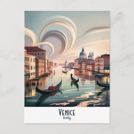 Venedig Italien Gondelkanal Wasserfarben Retro Rei Postkarte (Vorderseite)