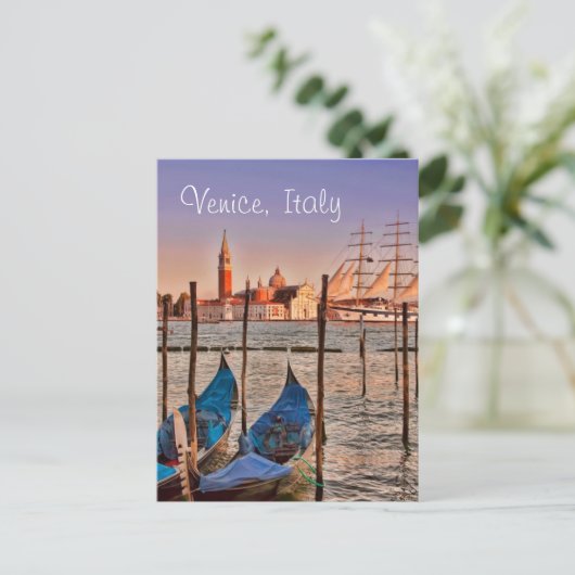Venedig, Italien Gondeln und Segelboot Postkarte (Stehend Vorderseite)