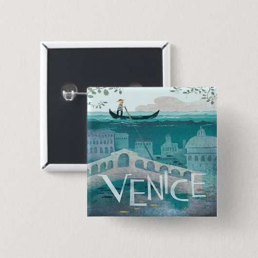 Venedig Italien Gondola Reise-Retro-Post Button (Vorne & Hinten)