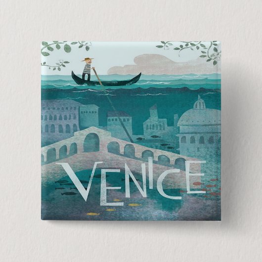 Venedig Italien Gondola Reise-Retro-Post Button (Vorderseite)