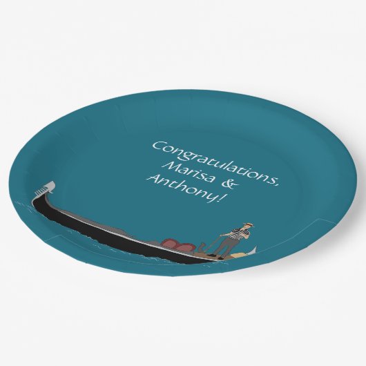 Venedig, Italien Gondola und Gondolier Aquamarin B Pappteller (Schrägansicht)