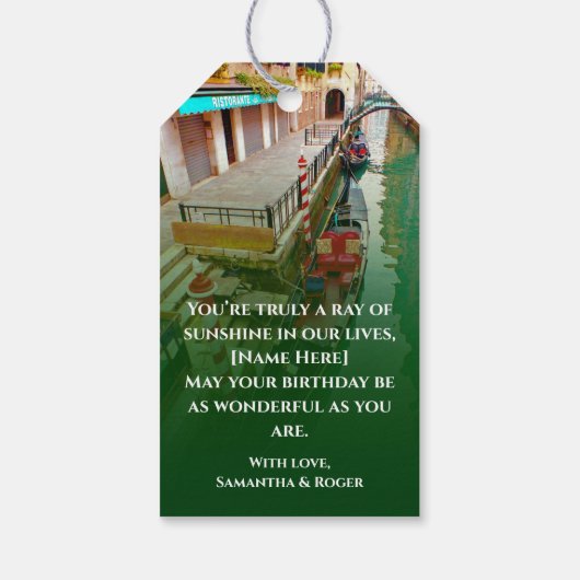 Venedig, Italien (IT) - farbenfrohe Gondelbahn Geschenkanhänger (Rückseite)