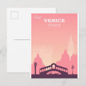 Venedig Italien Pink Vintage Reiseplakat Postkarte (Vorne/Hinten)