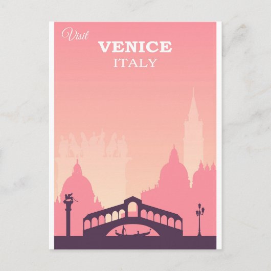 Venedig Italien Pink Vintage Reiseplakat Postkarte (Vorderseite)