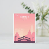 Venedig Italien Pink Vintage Reiseplakat Postkarte (Stehend Vorderseite)