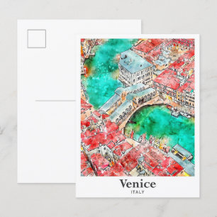 Venedig Italien Reise Aquarell Skizze Handgezeichn Postkarte