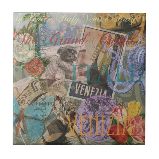 Venedig Italien Reisen Vintage Hübsche Kunst Fliese (Vorderseite)