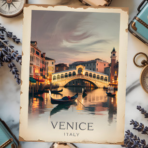 Venedig Italien Rialto-Brücke Vintage Zwielicht Ru Postkarte