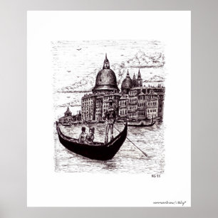 Venedig Italien Schwarz-Weiß-Pen-Tinte zeichnend Poster