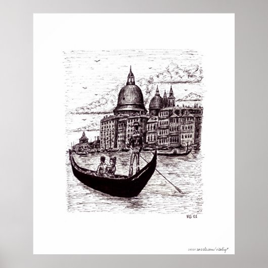 Venedig Italien Schwarz-Weiß-Pen-Tinte zeichnend Poster (Vorne)