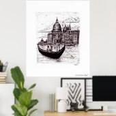 Venedig Italien Schwarz-Weiß-Pen-Tinte zeichnend Poster (Heimbüro)
