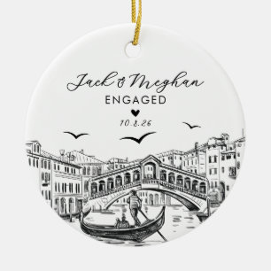 Venedig Italien Verlobt Gondel Skizze Benutzerdefi Keramik Ornament
