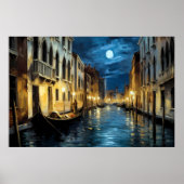 Venedig-Kanal bei Nacht, Ölmalerei | Poster (Vorne)