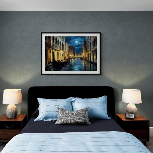 Venedig-Kanal bei Nacht, Ölmalerei | Poster