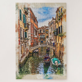 Venedig Kanal mit Häusern und Gondel. Italien. Puzzle