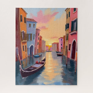 Venedig Kanal Sonnenuntergang Gondel Aquarell Reis Puzzle