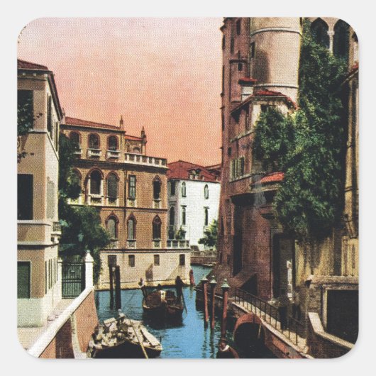 Venedig-Kanäle, VIntage-Bild Quadratischer Aufkleber (Vorderseite)