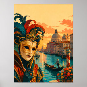 Venedig Karneval Italien Vintage Venezianische Mas Poster