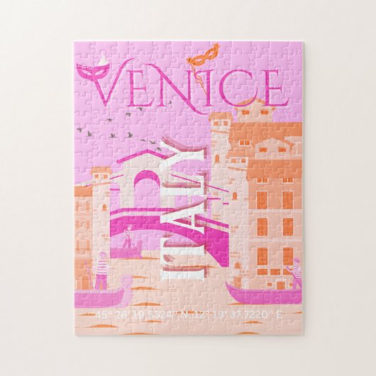 Venedig Kunst, Italien, Reisen Kunst, Retro, Rosa Puzzle (Vertikal)