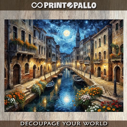 Venedig-Landschaft nachts mit Van Gogh-Himmel Seidenpapier
