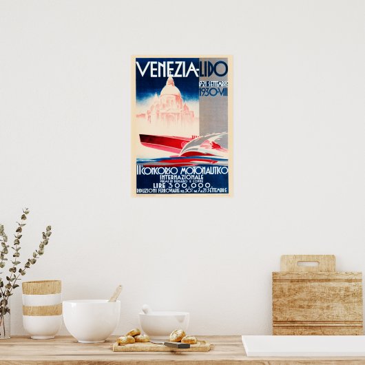 Venedig Lido 1930 Wettbewerb für Motorboote Poster (Küche)