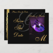 Venedig Lila Masquerade Save the Date Postkarte (Vorne/Hinten)