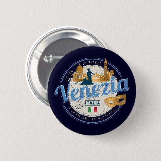 Venedig mit Gondolier Italien Karneval Vintag Button (Vorne & Hinten)